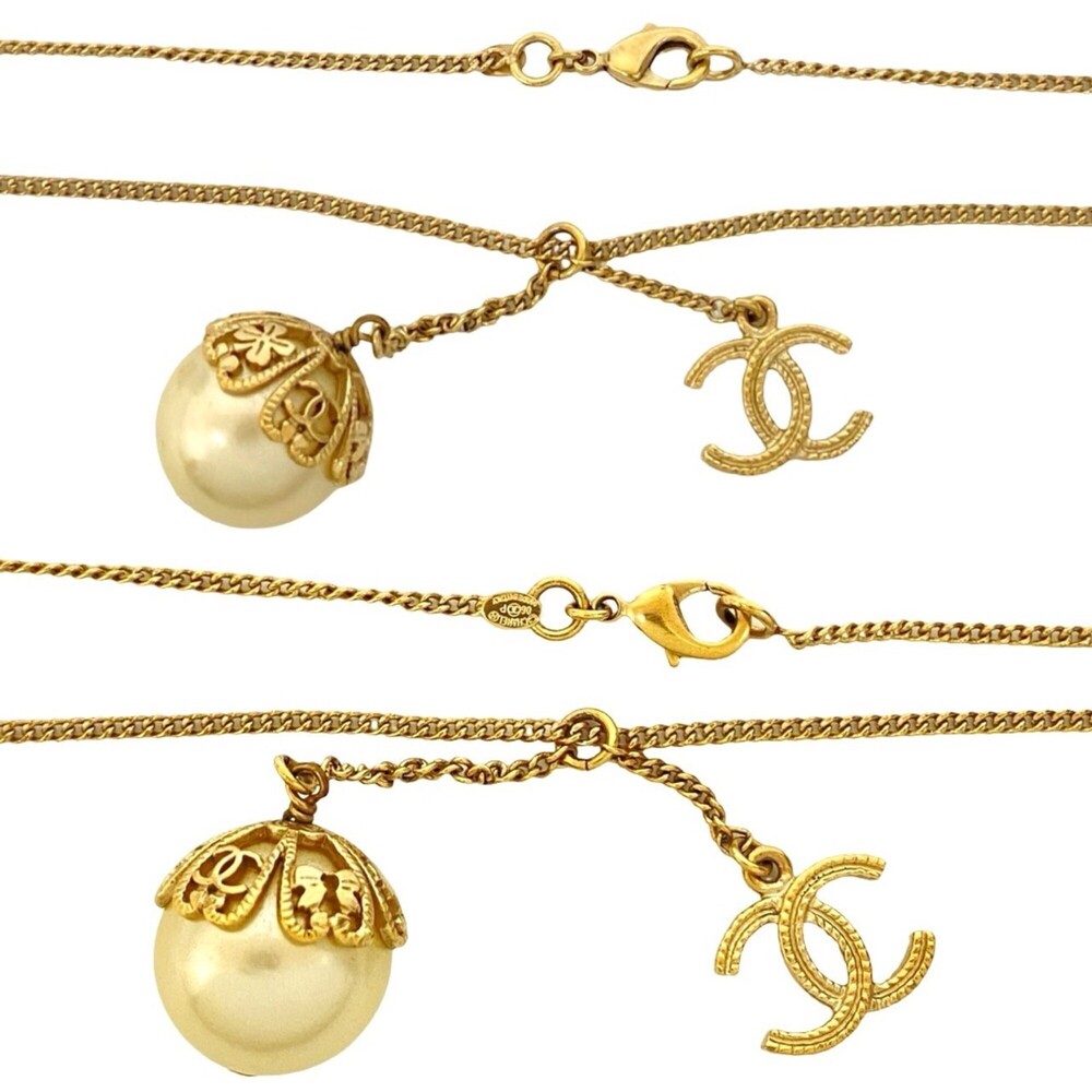CHANEL Authentic Gold Pearl Logo Necklace - Picture 3 of 4